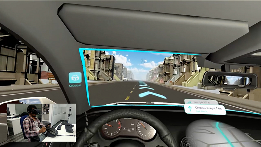 Screenshot showing manual driving mode with AR navigation cues